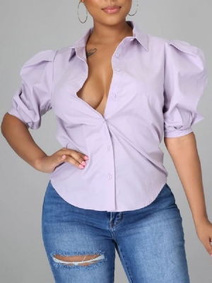 Blusa De Manga Curta Feminina Normal Normal De Botão
