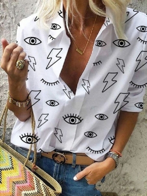 Blusa De Manga Longa Feminina Padrão Com Estampa De Lapela Listrada