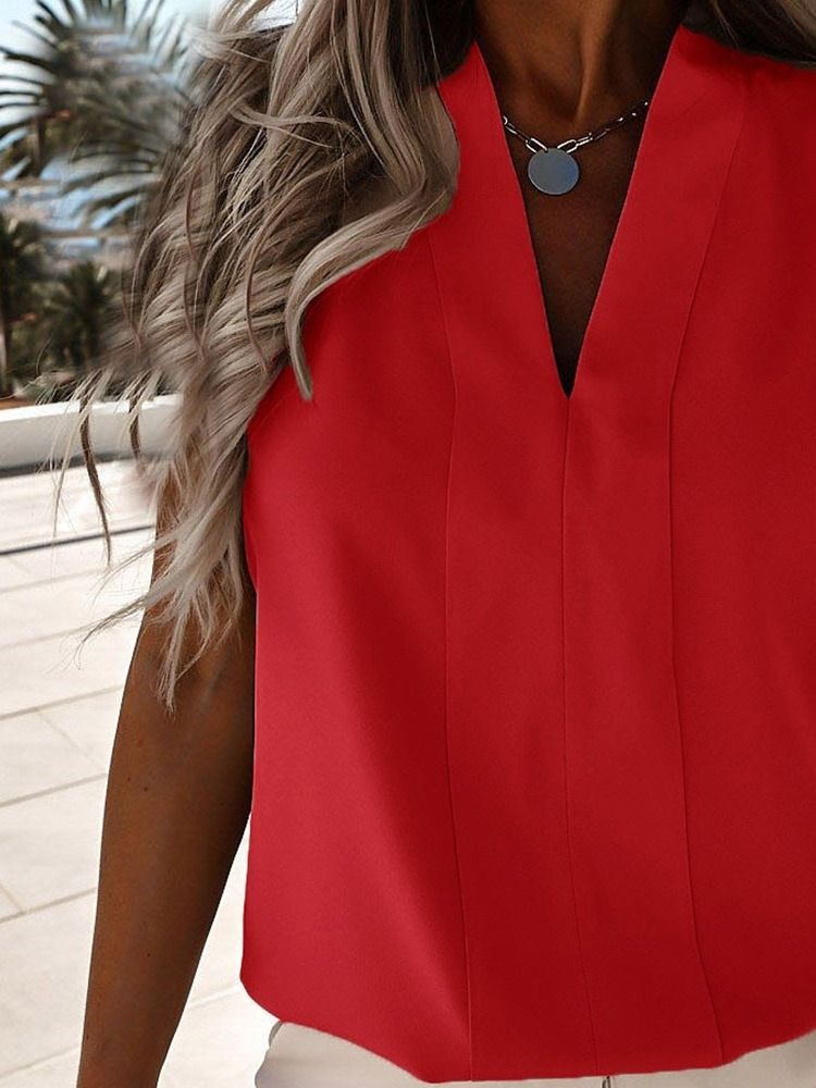 Blusa Normal Feminina Sem Mangas Com Decote Em V