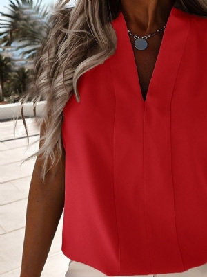 Blusa Normal Feminina Sem Mangas Com Decote Em V