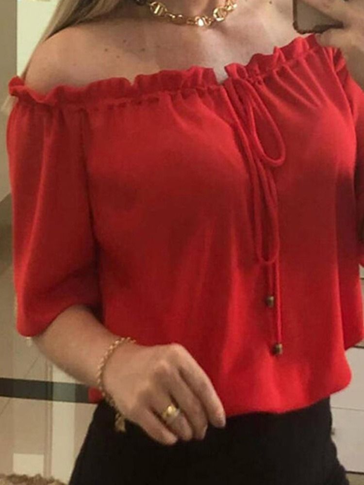 Blusa Normal Feminina Normal Sem Ombro Manga Curta Vermelha
