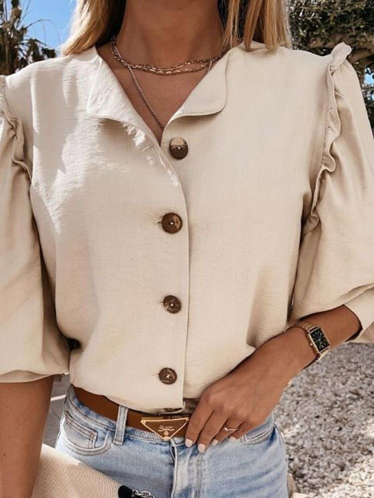 Blusa Padrão Feminina Manga Nove Pontos Com Botão Liso