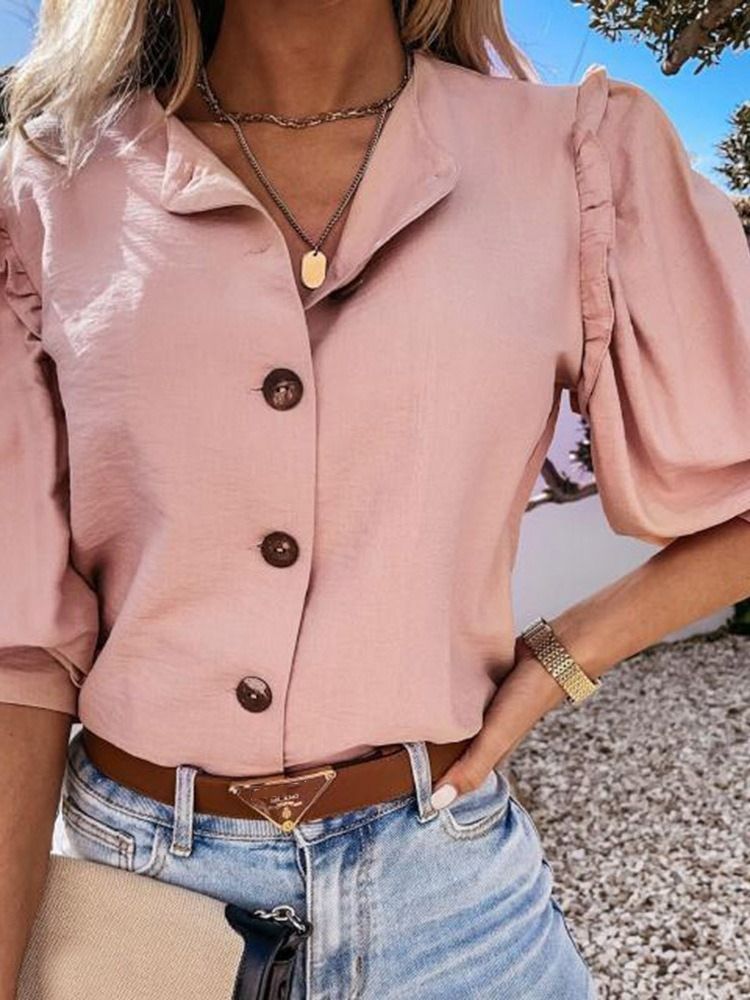 Blusa Padrão Feminina Manga Nove Pontos Com Botão Liso