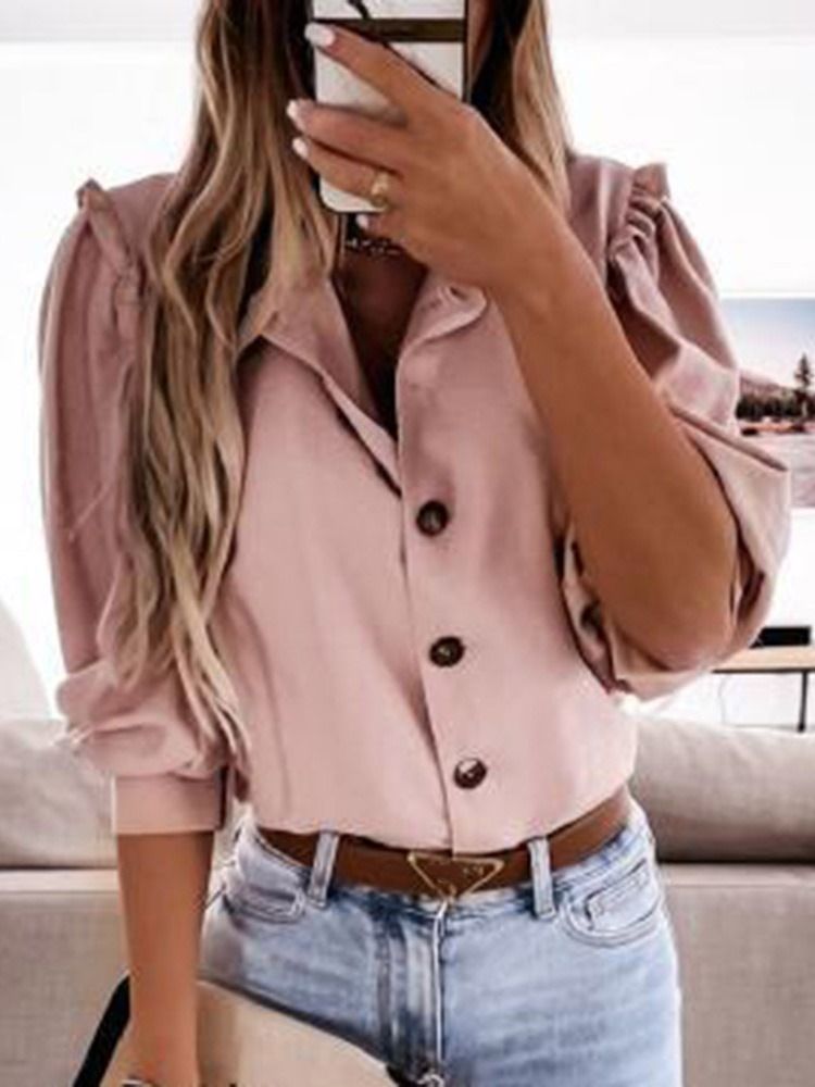 Blusa Padrão Feminina Manga Nove Pontos Com Botão Liso
