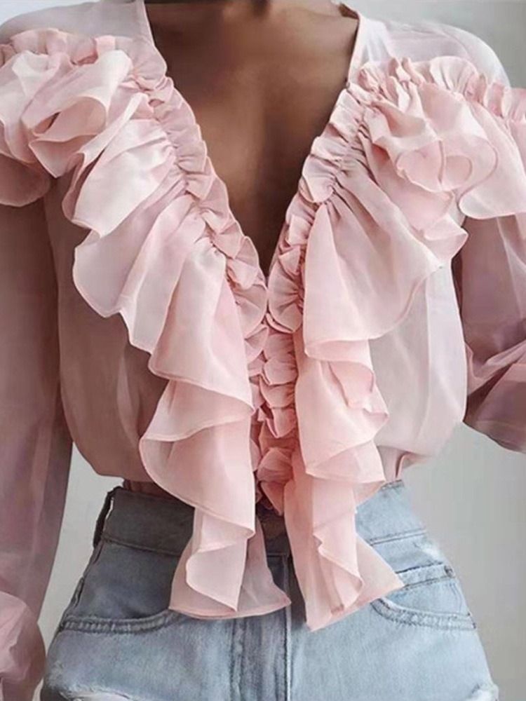 Blusa Puff Manga Liso Patchwork Padrão Manga Longa Feminina