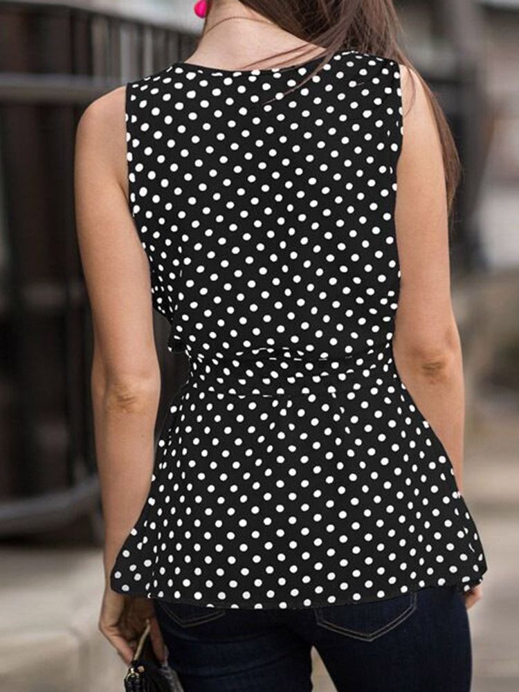Bolinhas Com Cadarço Redondo Decote Sem Mangas Blusa De Comprimento Médio Feminino