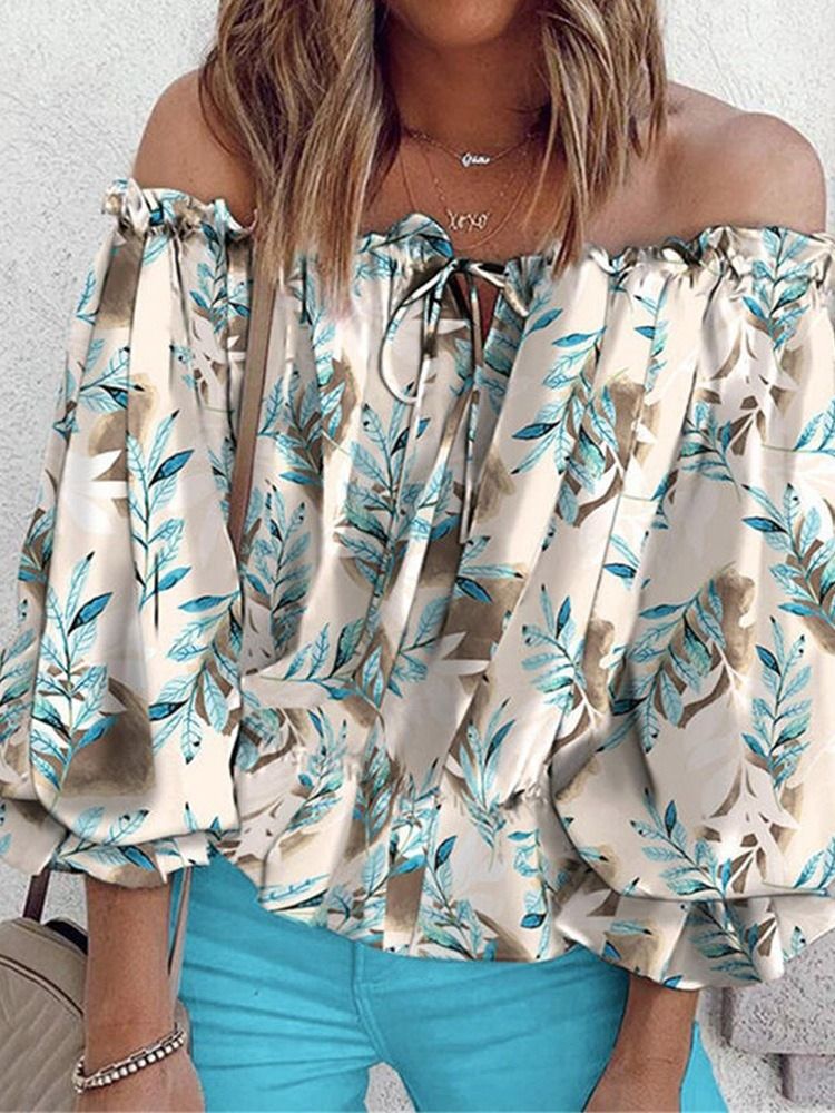 Estampa Floral Sem Ombro Comprimento Médio Manga Nove Pontos Blusa Feminina