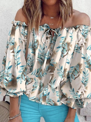 Estampa Floral Sem Ombro Comprimento Médio Manga Nove Pontos Blusa Feminina