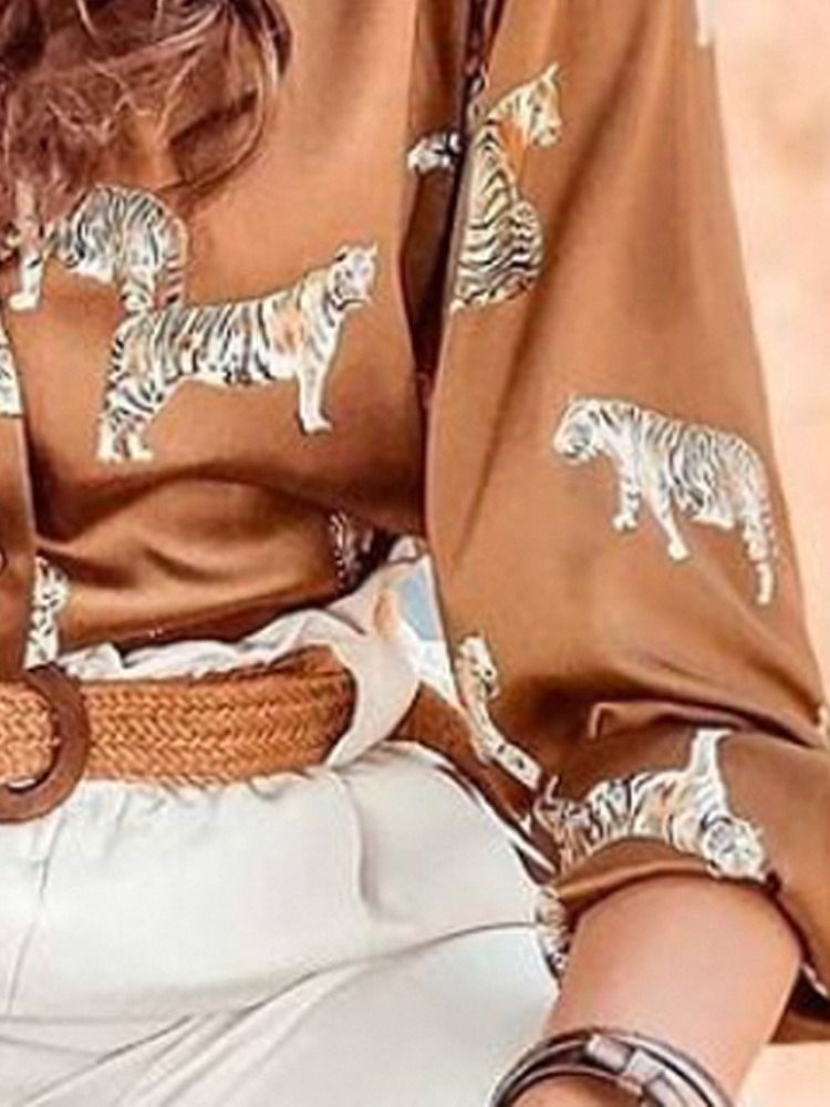 Estampa Lapela Normal Blusa Feminina De Manga Comprida Padrão