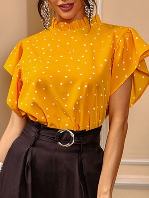 Estampa Polka Dots Manga Ruffle Blusa Feminina De Manga Curta Padrão