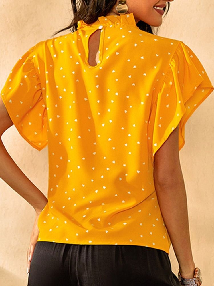 Estampa Polka Dots Manga Ruffle Blusa Feminina De Manga Curta Padrão