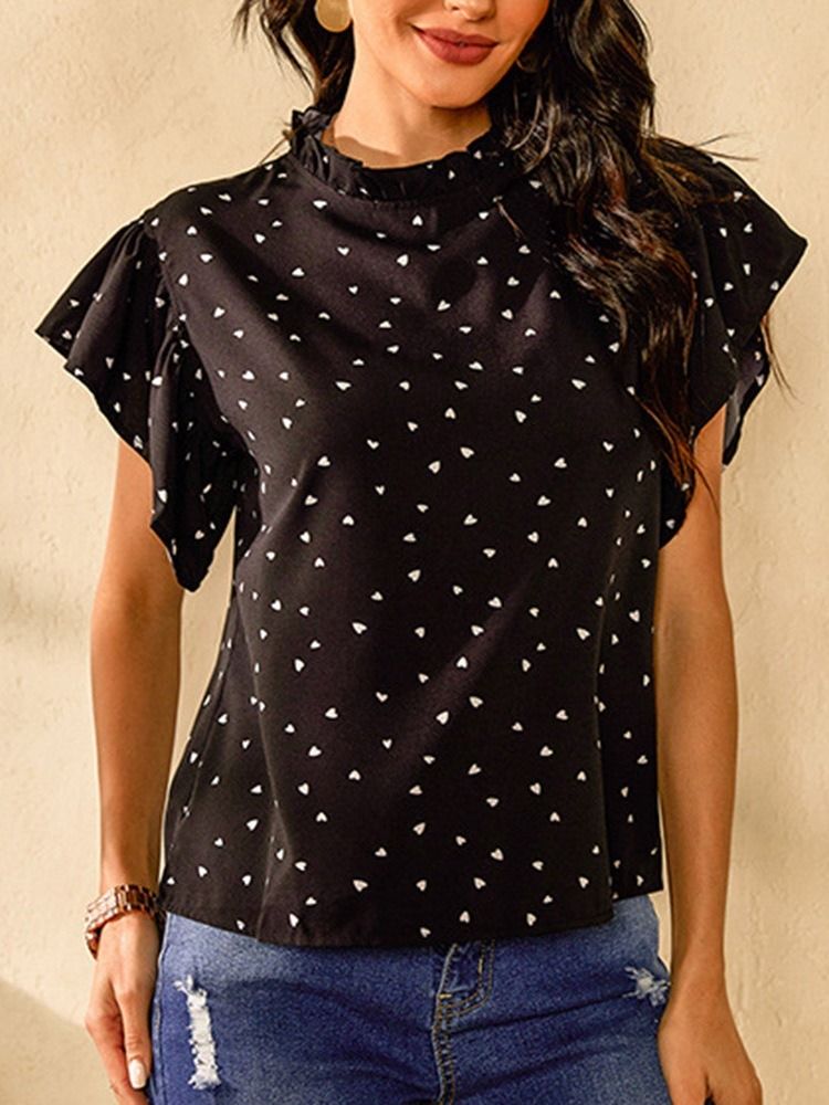 Estampa Polka Dots Manga Ruffle Blusa Feminina De Manga Curta Padrão