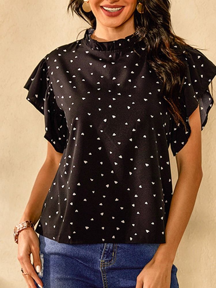 Estampa Polka Dots Manga Ruffle Blusa Feminina De Manga Curta Padrão