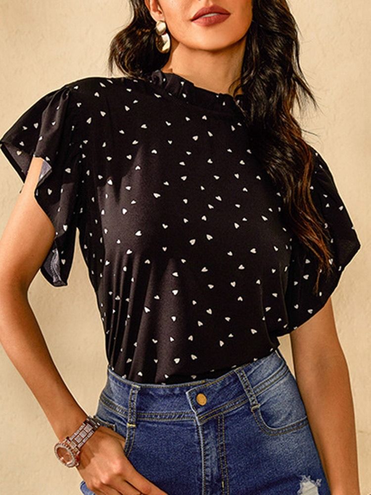 Estampa Polka Dots Manga Ruffle Blusa Feminina De Manga Curta Padrão