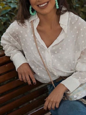 Lapela Blusa Feminina Regular Polka Dots Manga Longa De Comprimento Médio