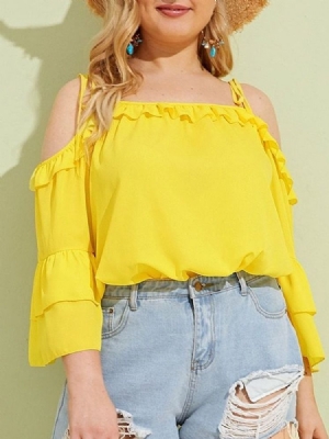 Manga Flare Patchwork Liso Padrão Nove Pontos Manga Blusa Feminina Tamanhos Grandes