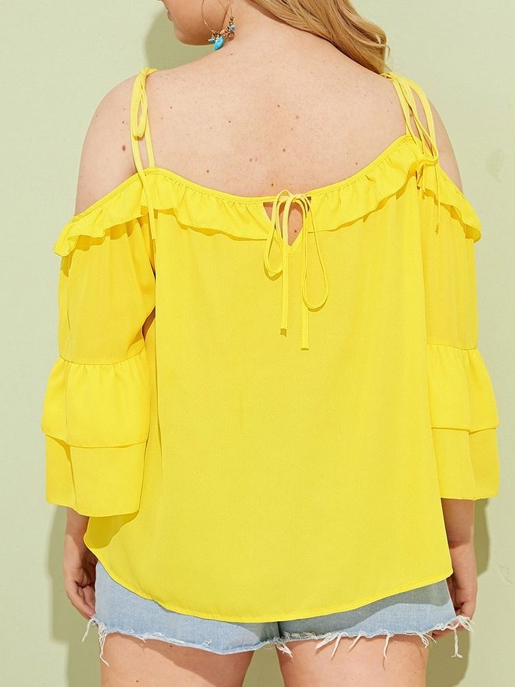Manga Flare Patchwork Liso Padrão Nove Pontos Manga Blusa Feminina Tamanhos Grandes