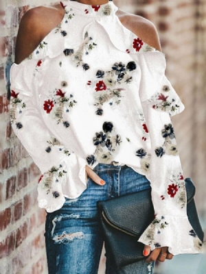 Manga Flare Stand Gola Oca Manga Longa Blusa Padrão Feminina