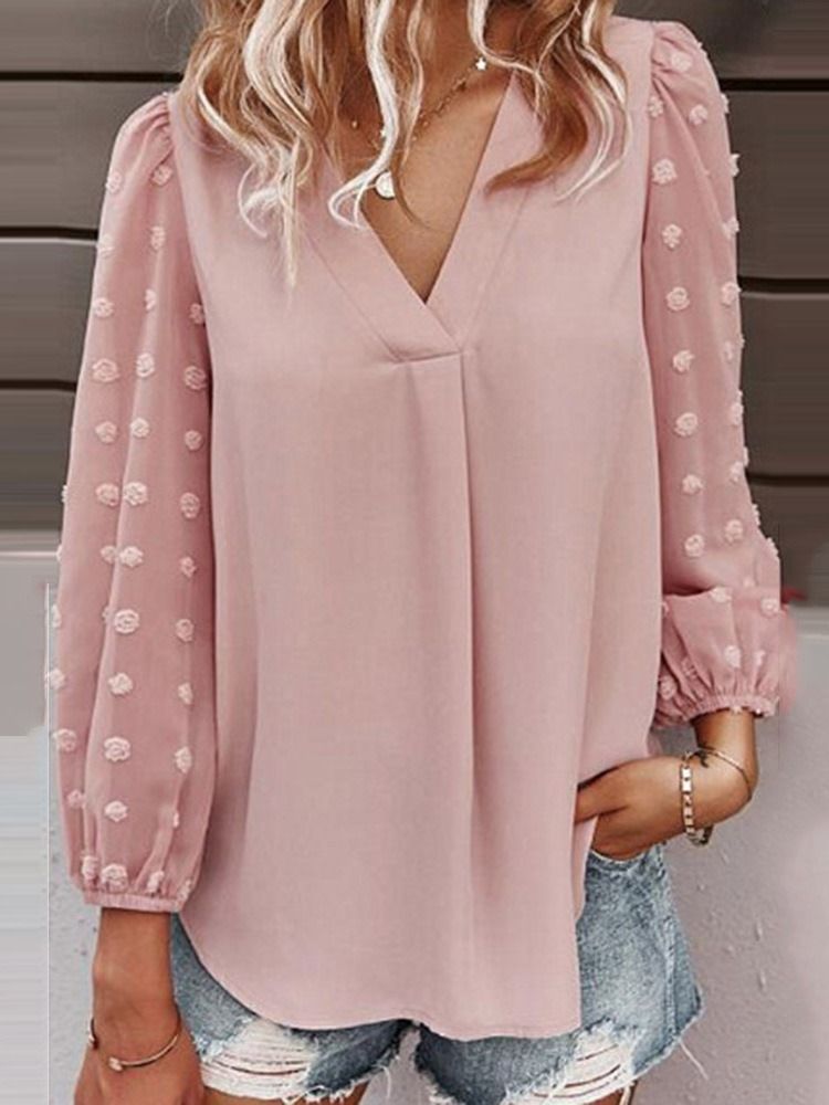 Patchwork Com Decote Em V Manga Longa Manga Comprida Blusa Feminina Padrão