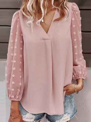 Patchwork Com Decote Em V Manga Longa Manga Comprida Blusa Feminina Padrão