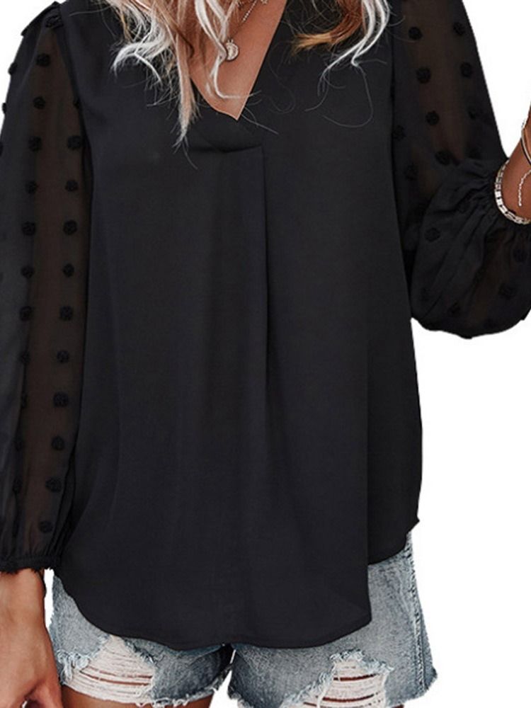 Patchwork Com Decote Em V Manga Longa Manga Comprida Blusa Feminina Padrão