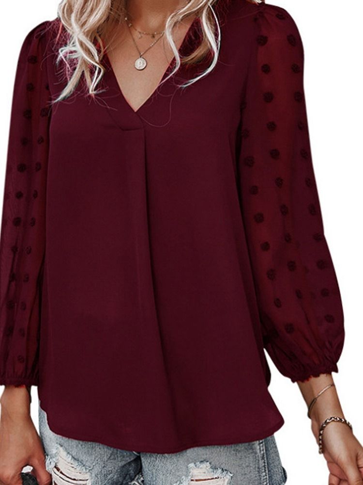 Patchwork Com Decote Em V Manga Longa Manga Comprida Blusa Feminina Padrão