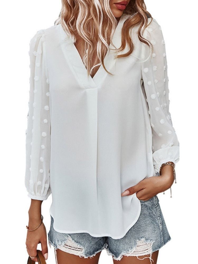 Patchwork Com Decote Em V Manga Longa Manga Comprida Blusa Feminina Padrão