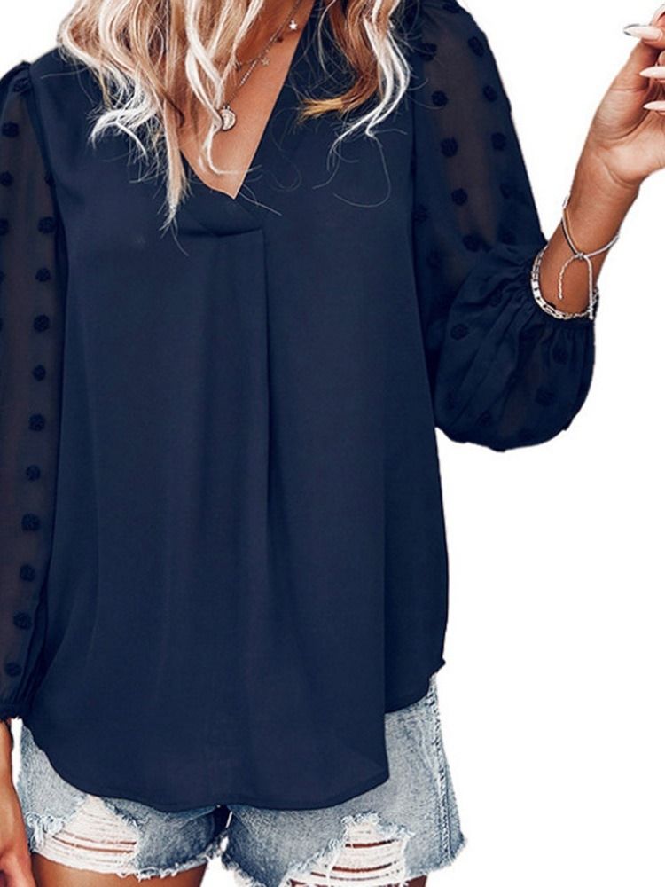 Patchwork Com Decote Em V Manga Longa Manga Comprida Blusa Feminina Padrão