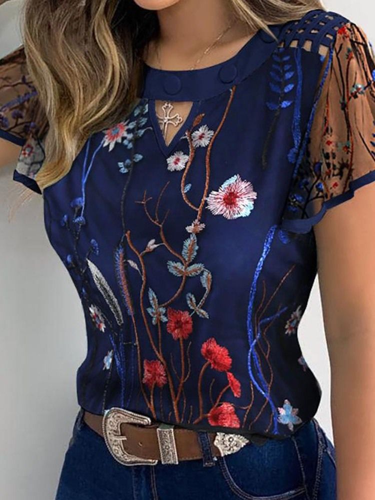 Patchwork Floral Regular Blusa Feminina De Manga Curta Padrão