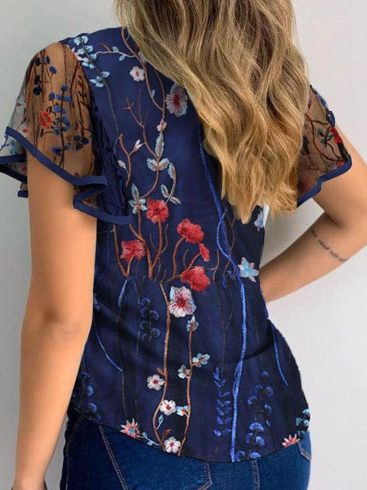 Patchwork Floral Regular Blusa Feminina De Manga Curta Padrão