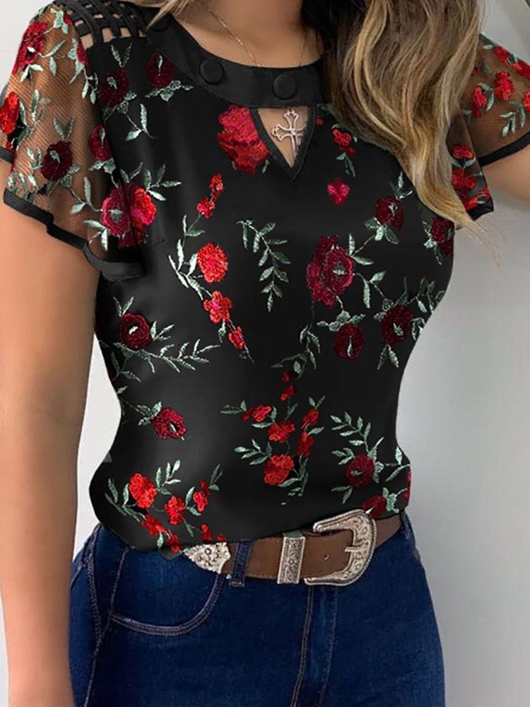 Patchwork Floral Regular Blusa Feminina De Manga Curta Padrão