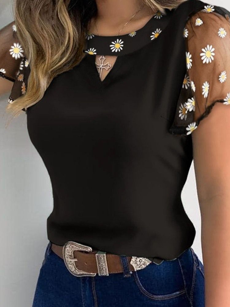 Patchwork Floral Regular Blusa Feminina De Manga Curta Padrão