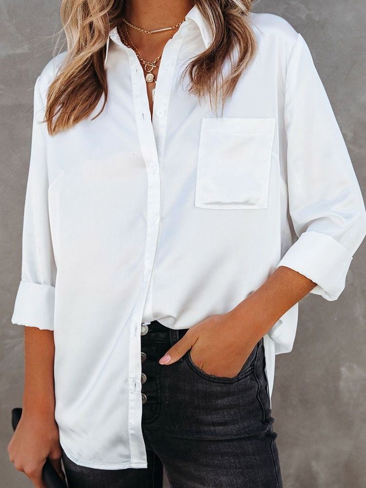 Regular Liso Patchwork Manga Comprida Blusa Slim Feminina Padrão