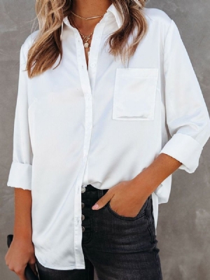 Regular Liso Patchwork Manga Comprida Blusa Slim Feminina Padrão