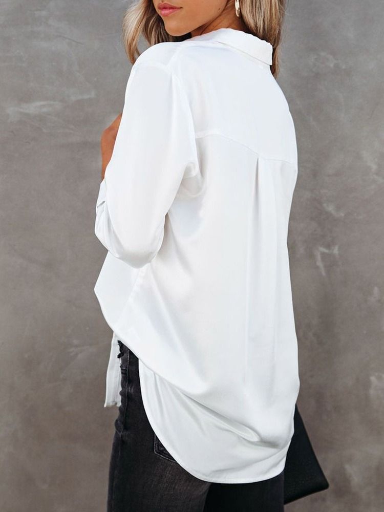 Regular Liso Patchwork Manga Comprida Blusa Slim Feminina Padrão