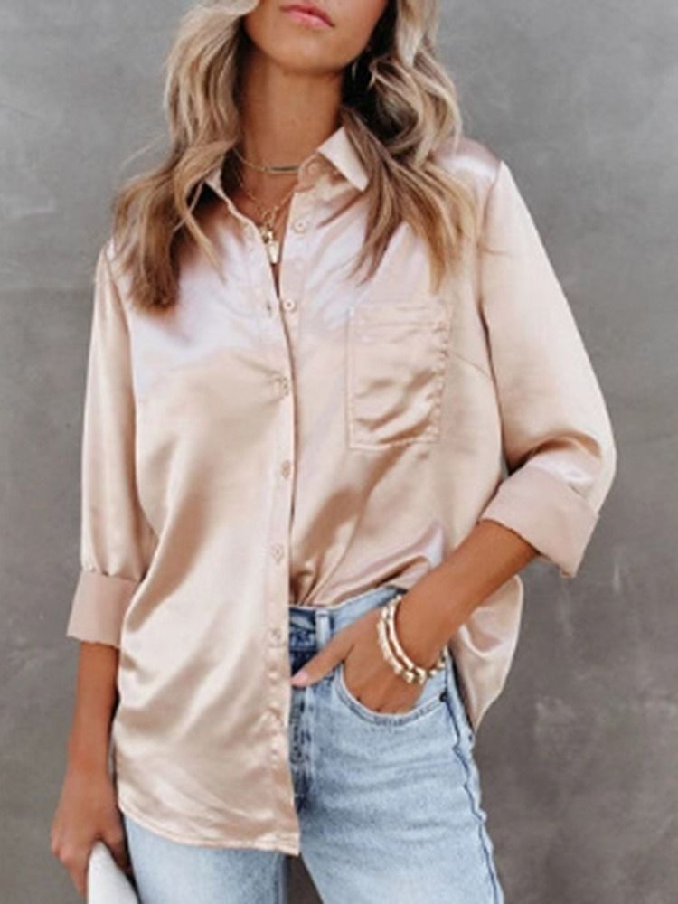 Regular Liso Patchwork Manga Comprida Blusa Slim Feminina Padrão