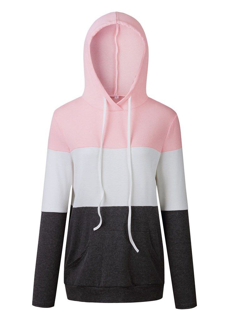 Bloco De Cores Feminino Patchwork De Mangas Compridas Com Capuz Legal