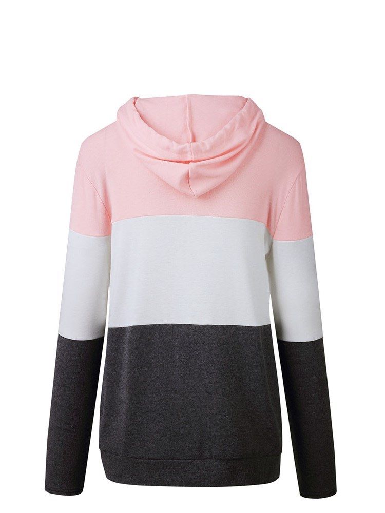 Bloco De Cores Feminino Patchwork De Mangas Compridas Com Capuz Legal