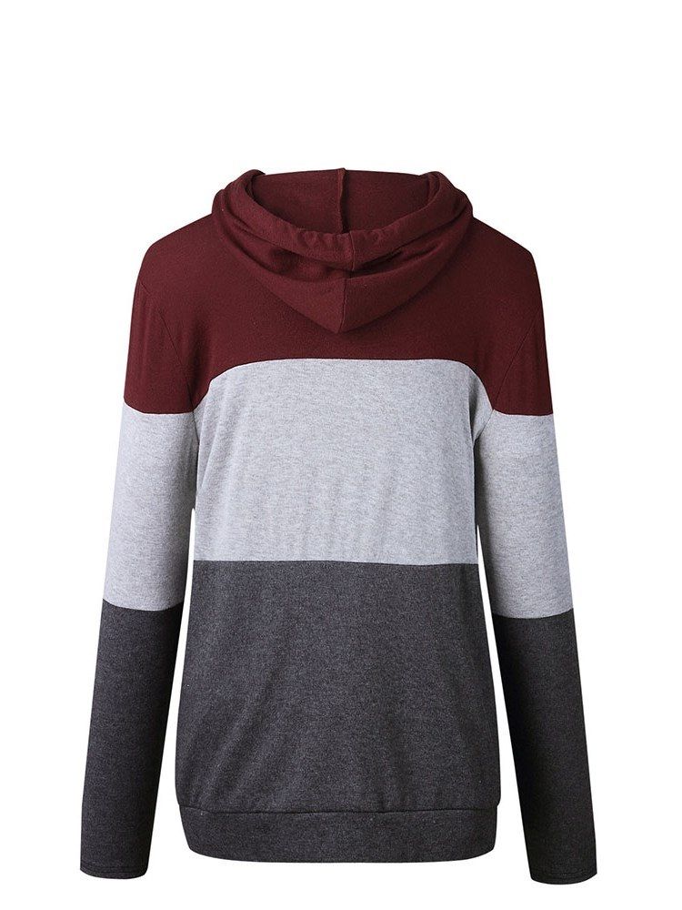 Bloco De Cores Feminino Patchwork De Mangas Compridas Com Capuz Legal