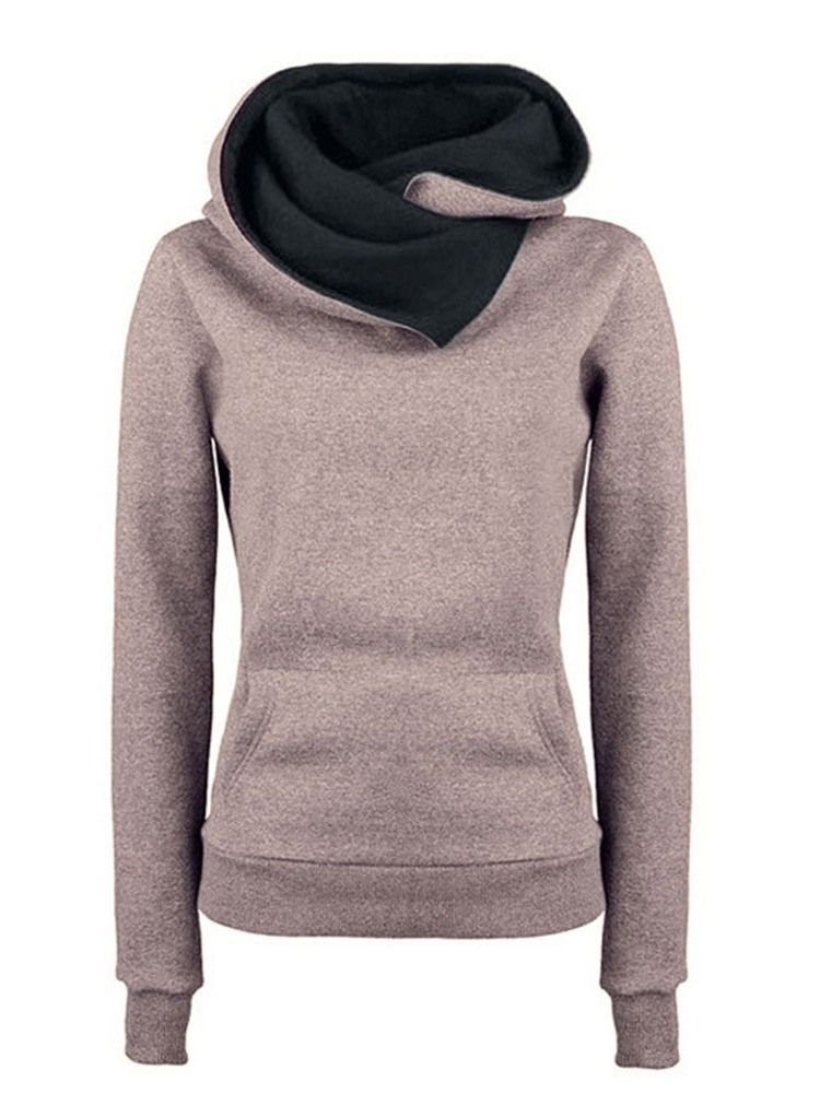 Feminino Patchwork Color Block Regular Moletom Com Capuz De Comprimento Médio