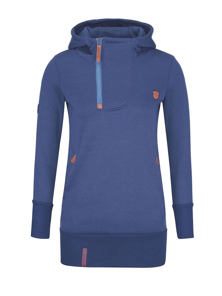 Moletom Feminino Fino De Comprimento Médio Liso Com Gola Alta Com Capuz