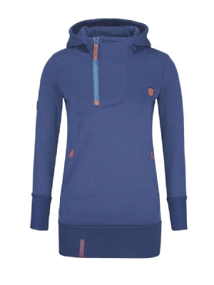 Moletom Feminino Fino De Comprimento Médio Liso Com Gola Alta Com Capuz