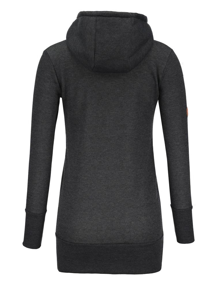 Moletom Feminino Fino De Comprimento Médio Liso Com Gola Alta Com Capuz