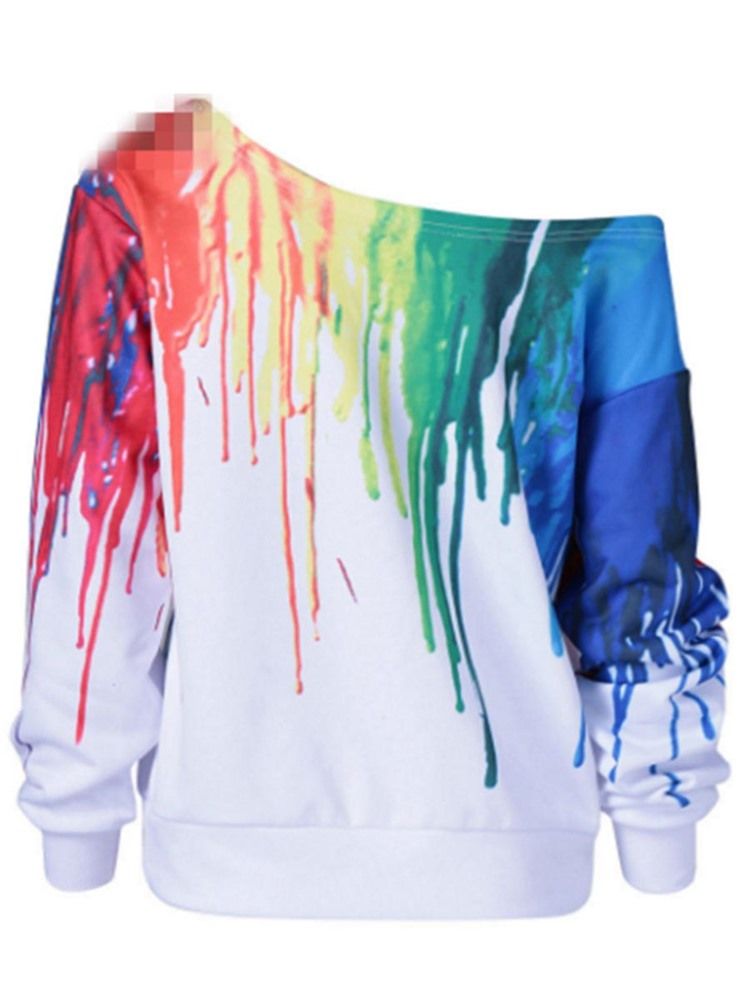 Moletom Feminino Solto Colorido Estampado Em 3d Com Gola Oblíqua