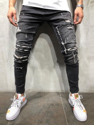 Calça Hole Pencil Calça Jeans Casual Homem De Cintura Média