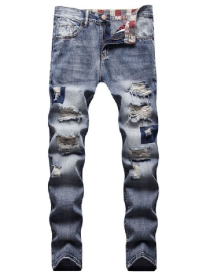 Calça Jeans Casual Masculina De Bolso Reto Com Zíper