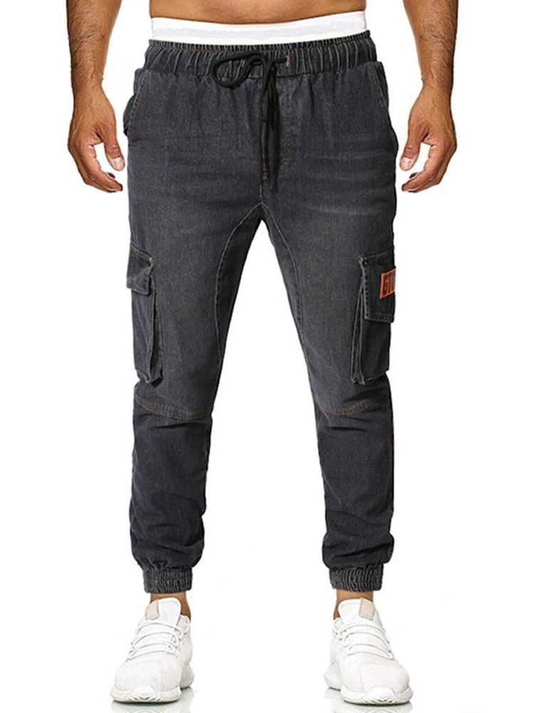Calça Jeans Casual Masculina De Cintura Fina Com Cadarço E Cintura Média