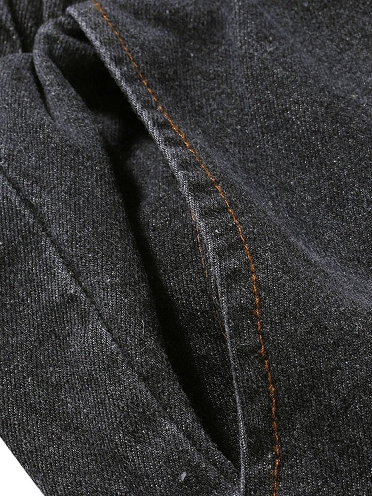 Calça Jeans Casual Masculina De Cintura Fina Com Cadarço E Cintura Média