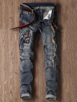 Calça Jeans Casual Masculina De Cintura Média