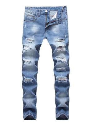 Calça Jeans Casual Masculina Com Orifício Reto Com Zíper